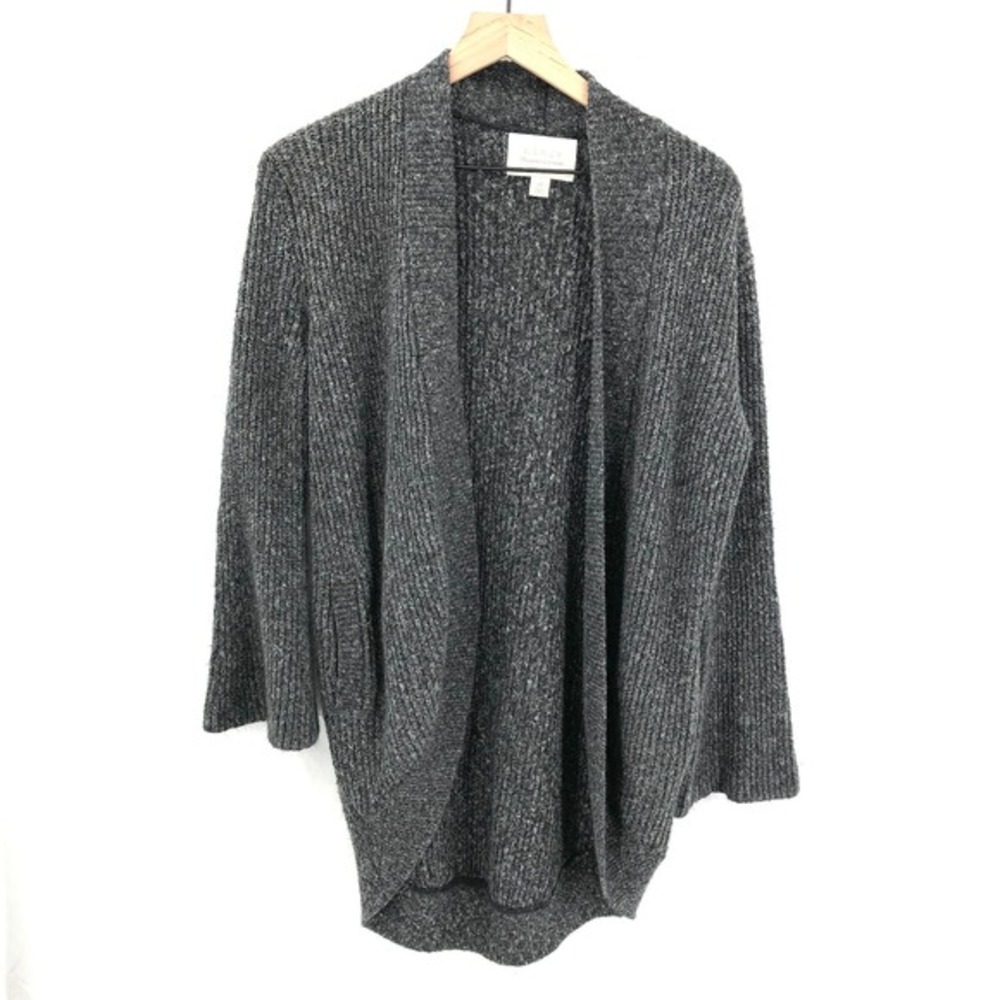 Hinge open front cocoon cardigan sweater oversized knit acrylic blend gray XS